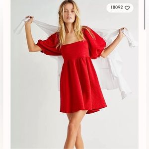 Free People Violet Puff Sleeve Mini Dress - Red